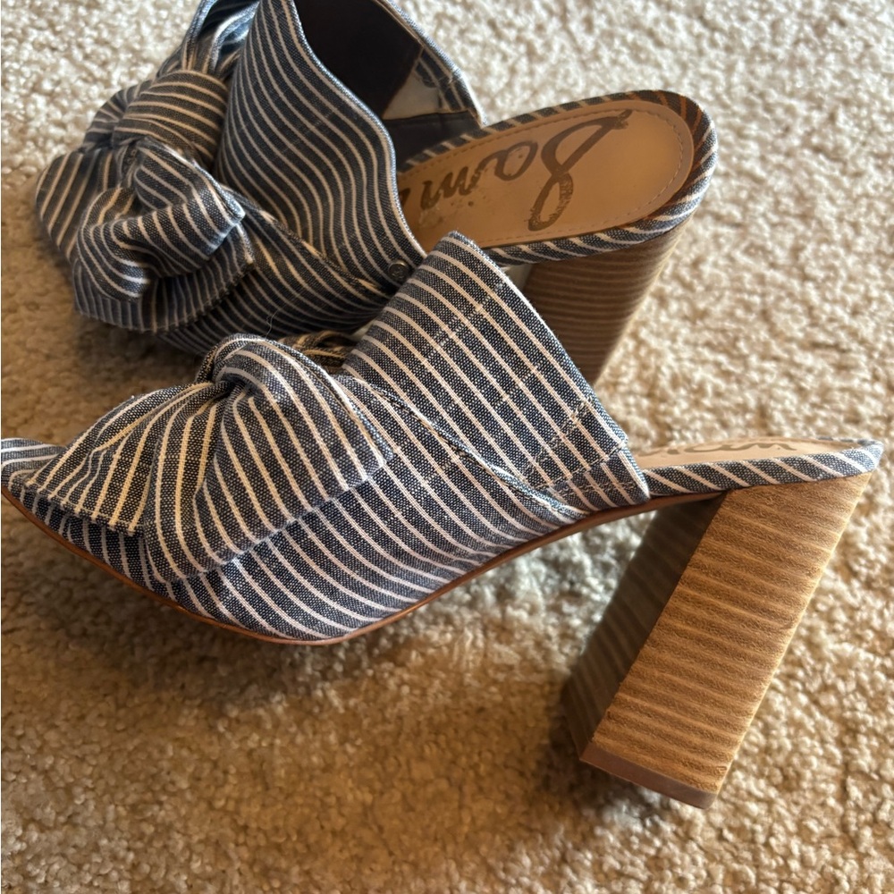 Sam Edelman Blue and White Mules with Bow Accent